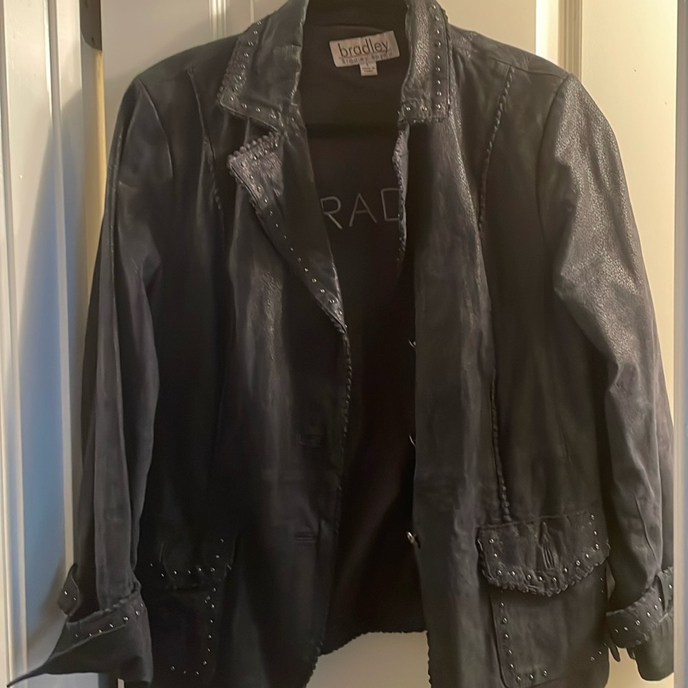 Bradley Navy studded line suede leather jacket L